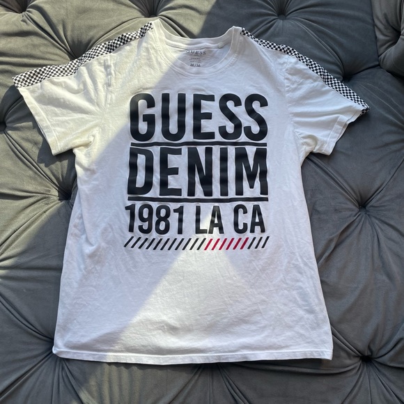 Guess Other - Guess Denim White T shirt Size M checkered Design | Closet Label #57.)